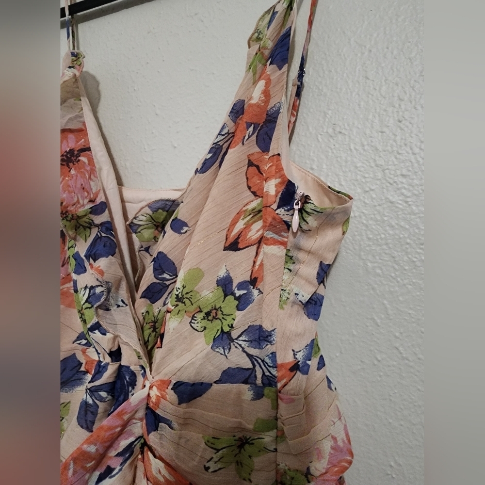 Lulus Stunning Soiree Blush Pink Floral Print Ruched Midi Dress XL Wedding Party - Picture 11 of 12